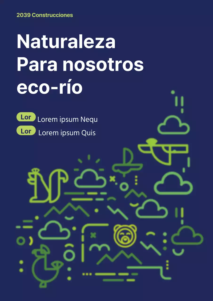 Promoción sencilla de seminario medioambiental con ilustración de líneas azul marino y verde