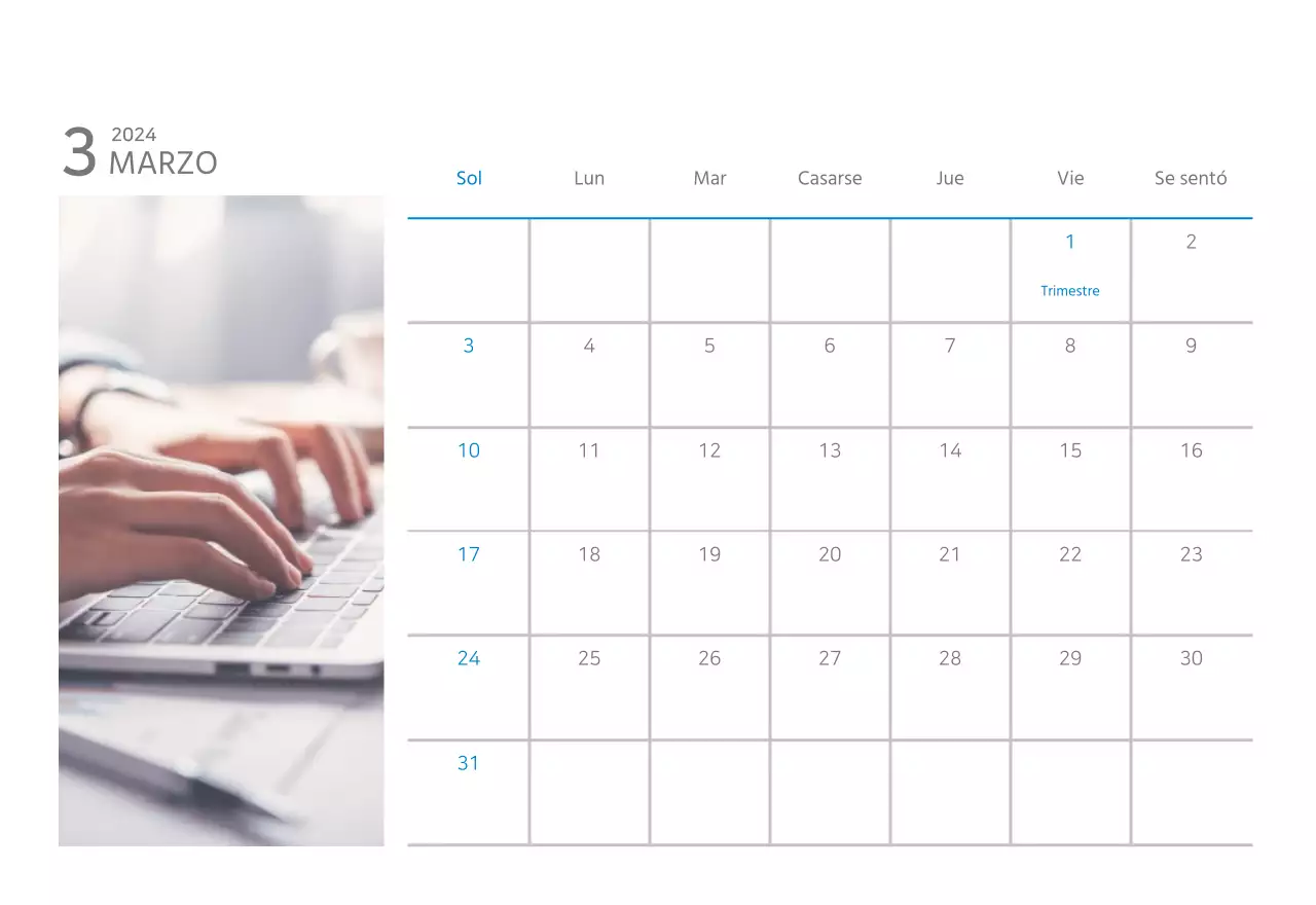 Calendario de empresa blanco y sencillo