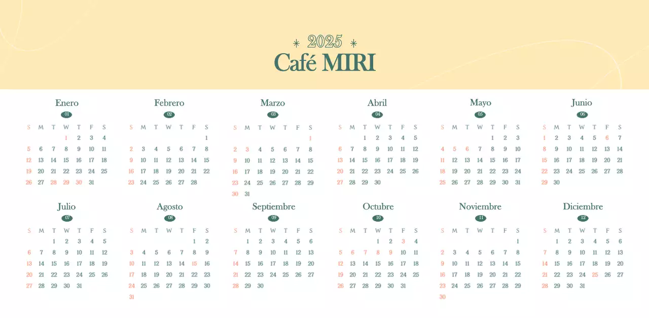 Calendario de cafés con recomendaciones de bebidas del mes