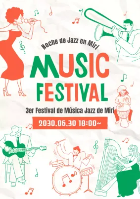 Promoción de un espectáculo de jazz con un toque ilustrativo de color naranja verdoso