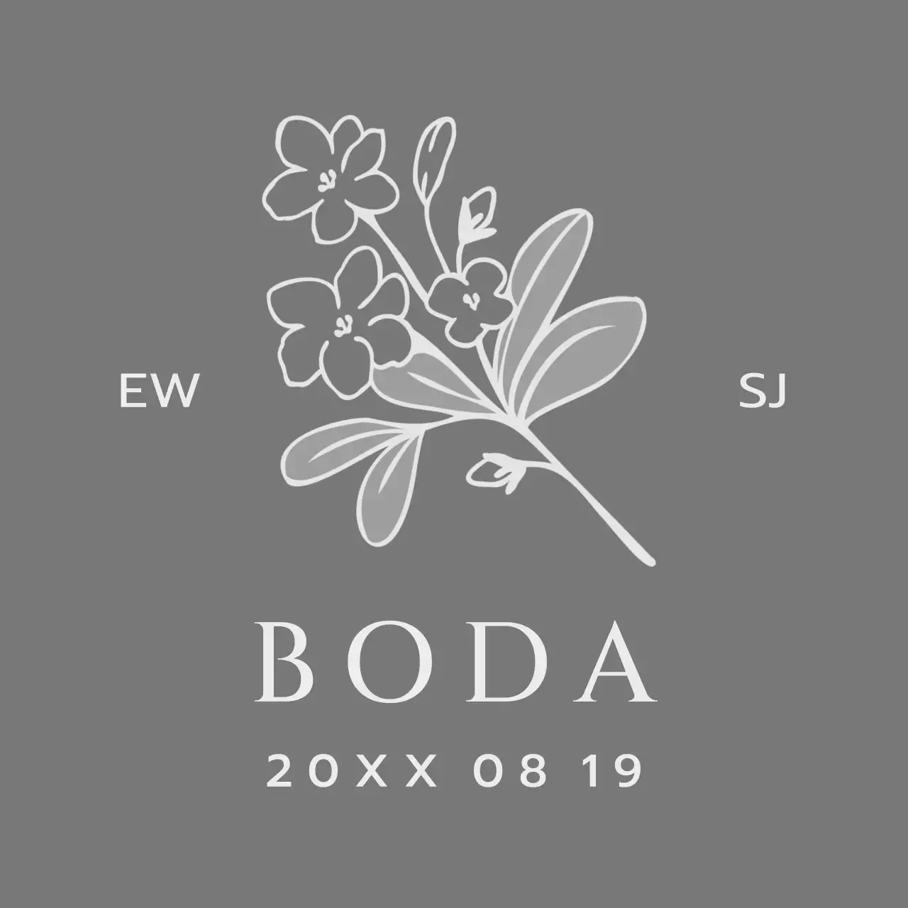 Para una invitación de boda con una ilustración de flores y pájaros en gris oscuro