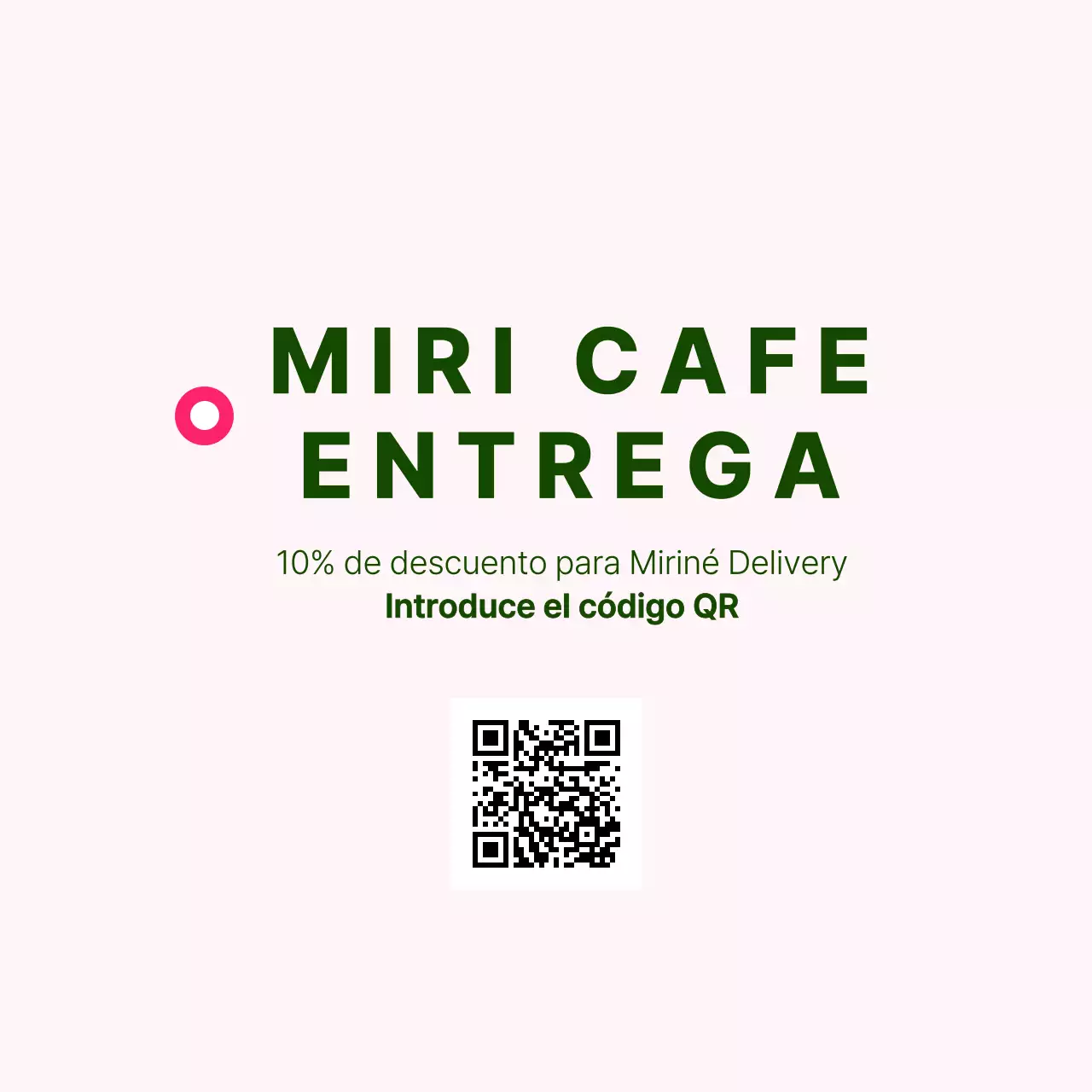 Adhesivo de cafetería de reparto con fondo rosa y código QR