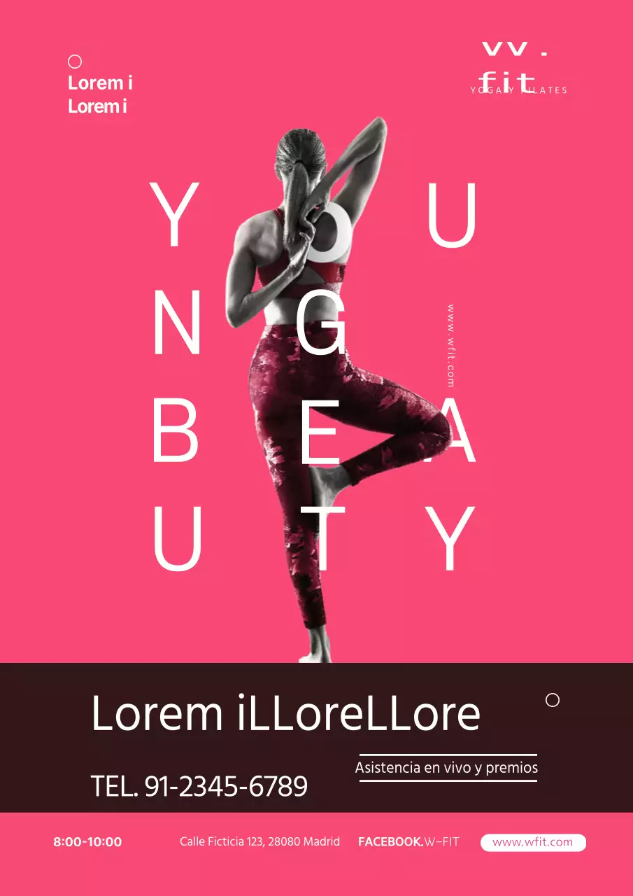 Elegante folleto de evento para estudio de Pilates en rosa y negro