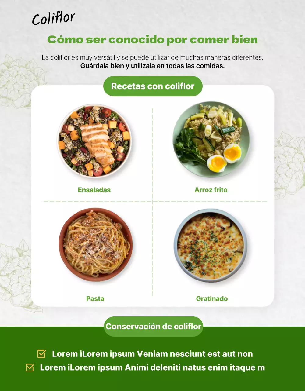 Coliflor sana con un tema verde chartreuse