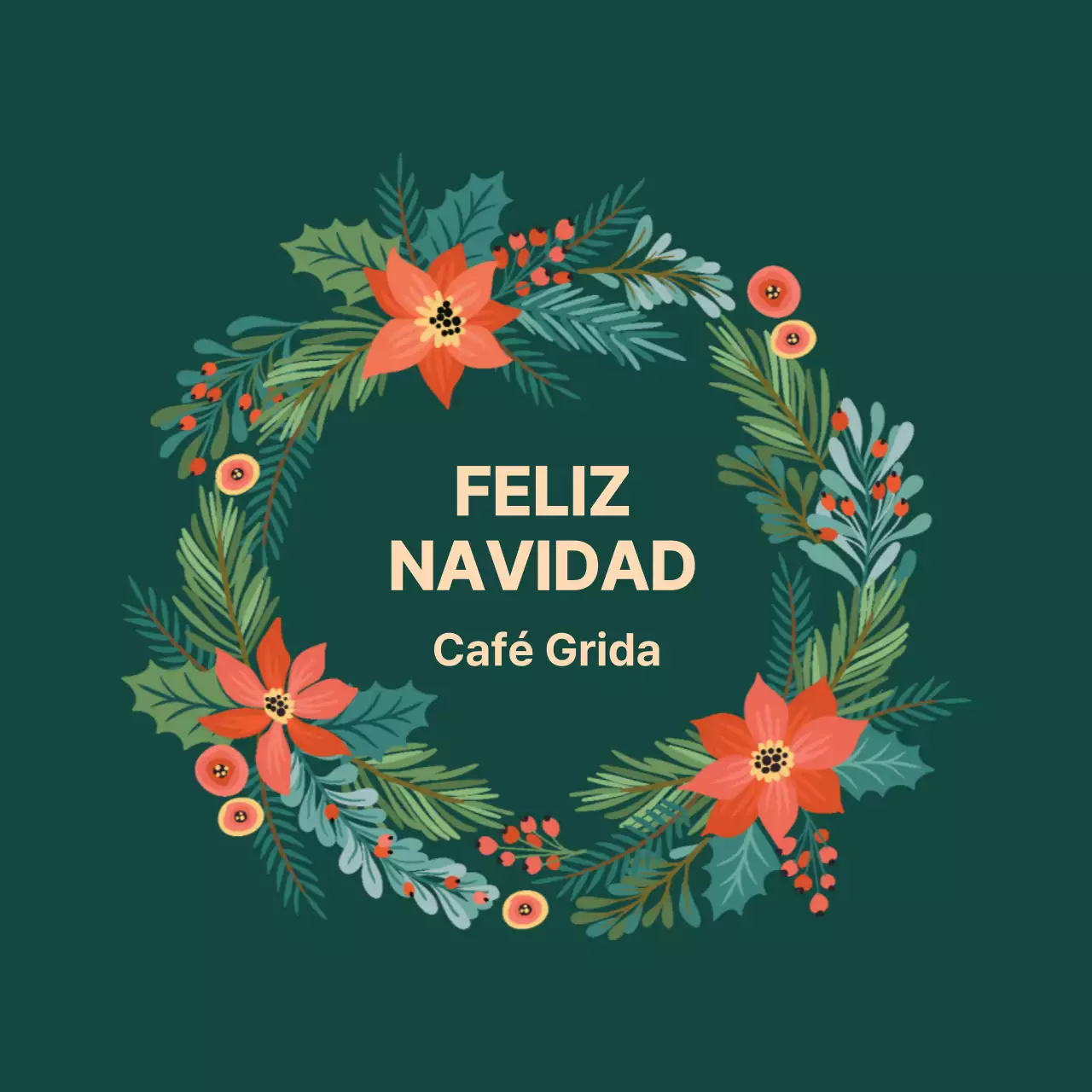 Etiqueta navideña de cafetería con ilustración verde