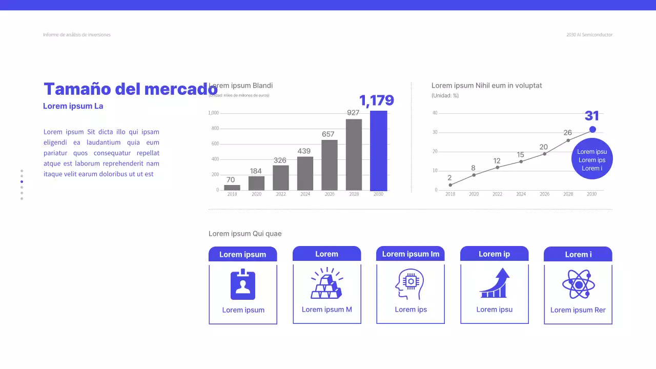 Un tema limpio y azul para los informes de análisis de inversiones