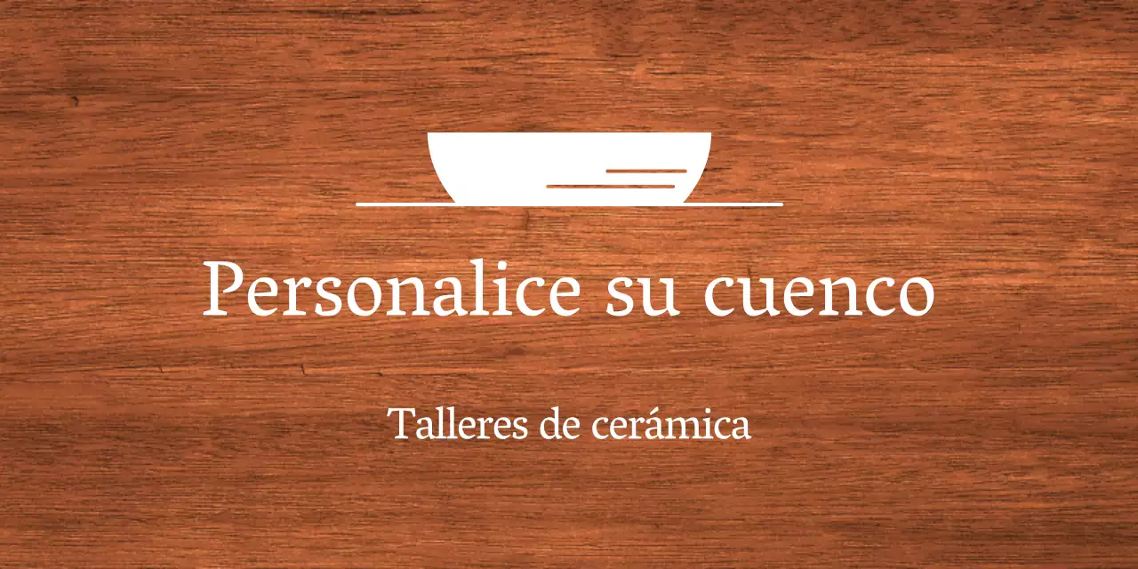 Un sencillo rótulo de taller con texto en blanco e ilustración de un cuenco