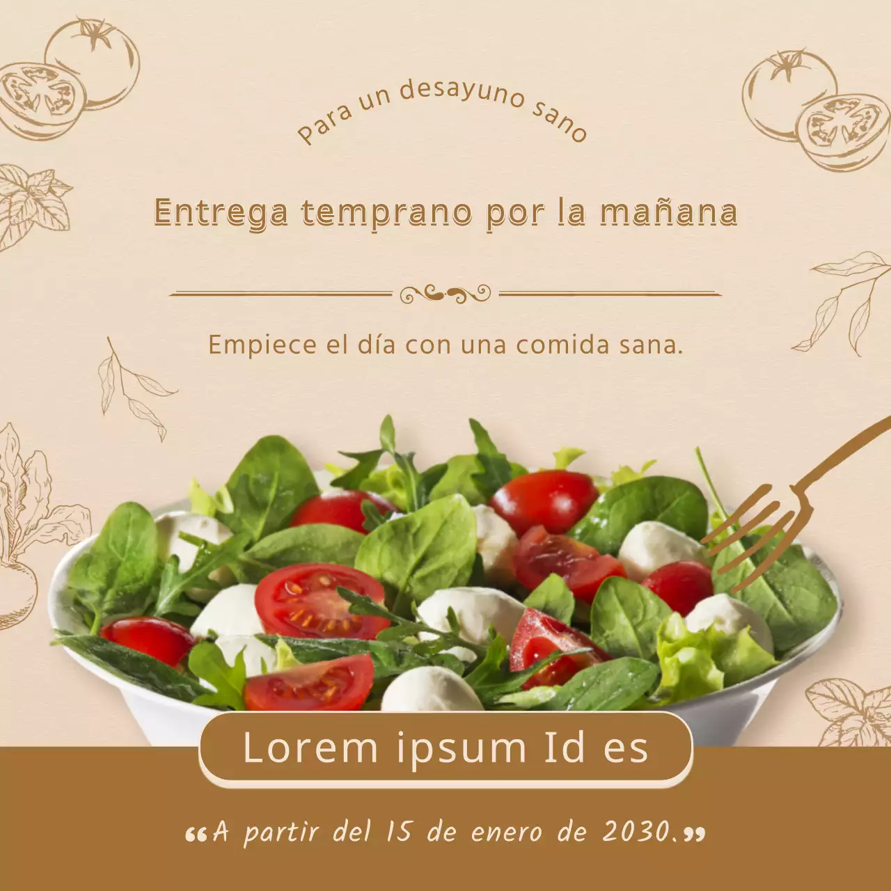 Ensalada marrón y beige aviso de entrega de madrugada