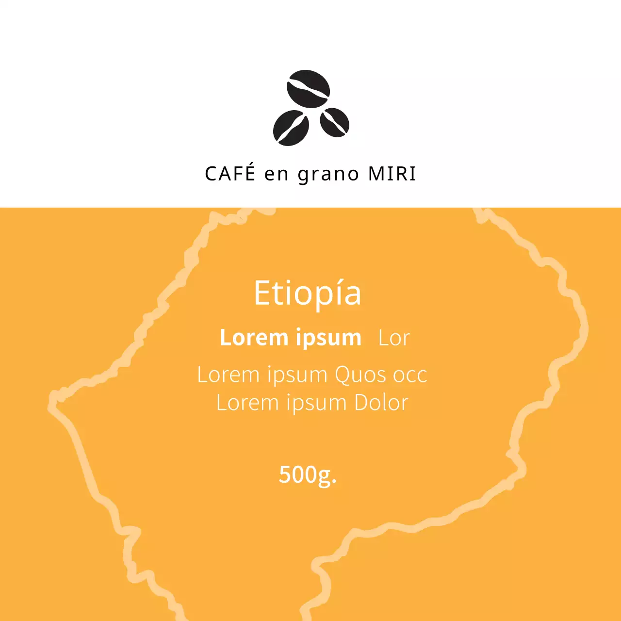 Etiqueta de café en grano con ilustración naranja