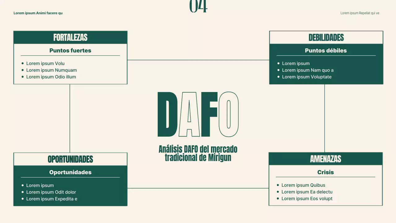 Plan para revitalizar los mercados tradicionales utilizando objetos y tipografía de color verde y beige