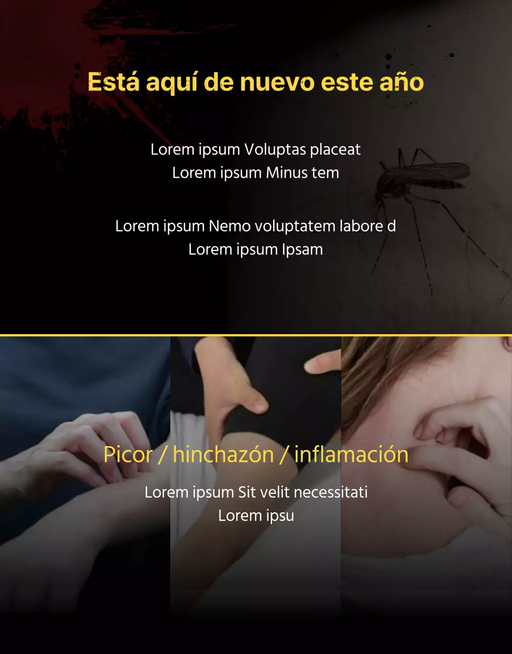 Promocionar productos repelentes de mosquitos con un aspecto oscuro, como de póster de película.
