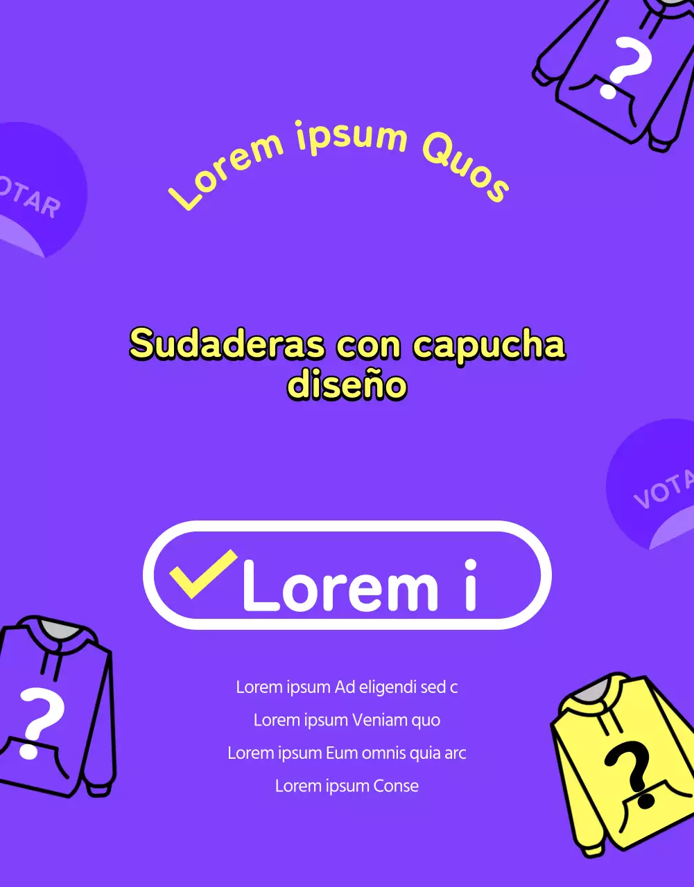 Púrpura y amarillo minimalista universidad y sudadera con capucha guía de votación