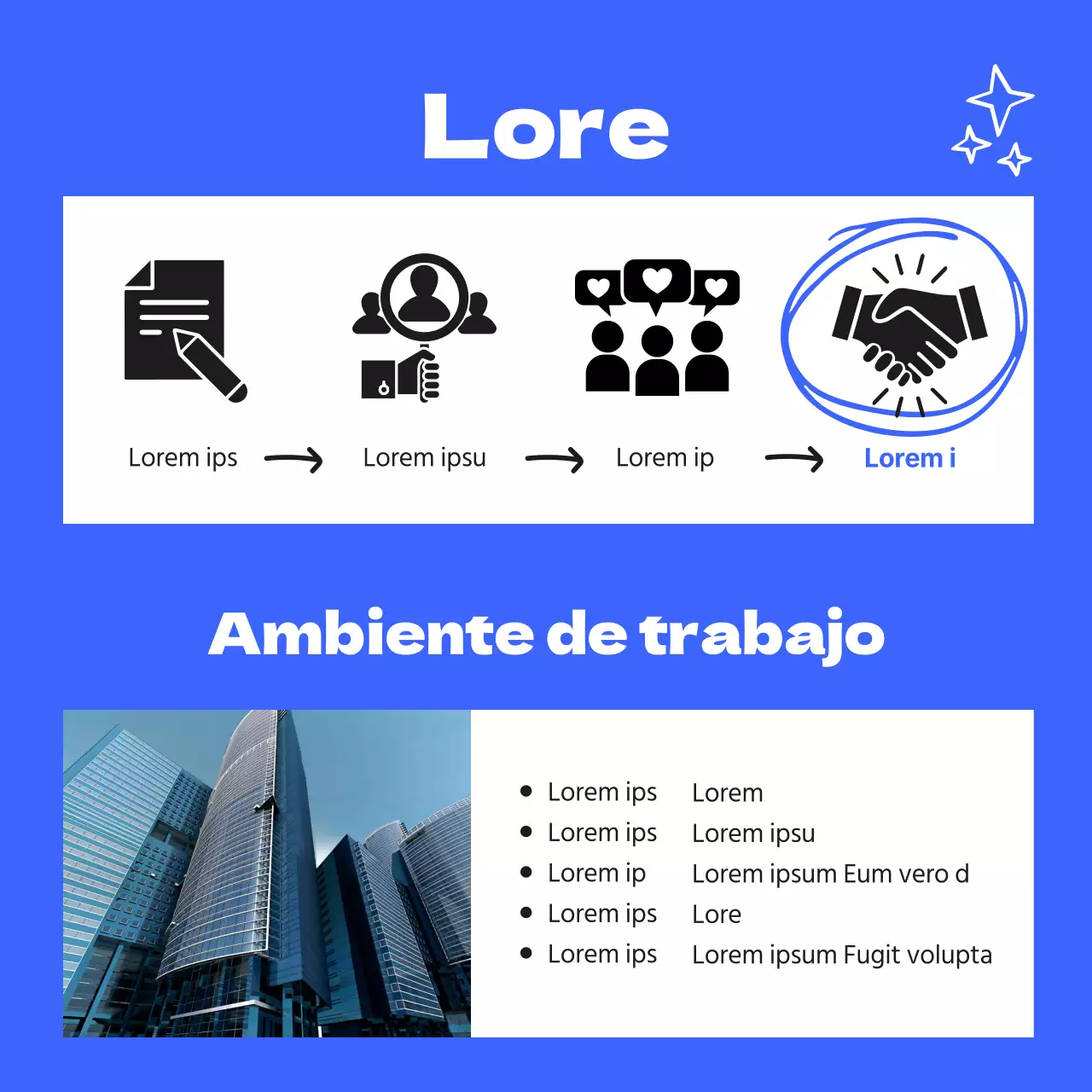 Anuncio de empresa dinámico y juvenil con acentos azules