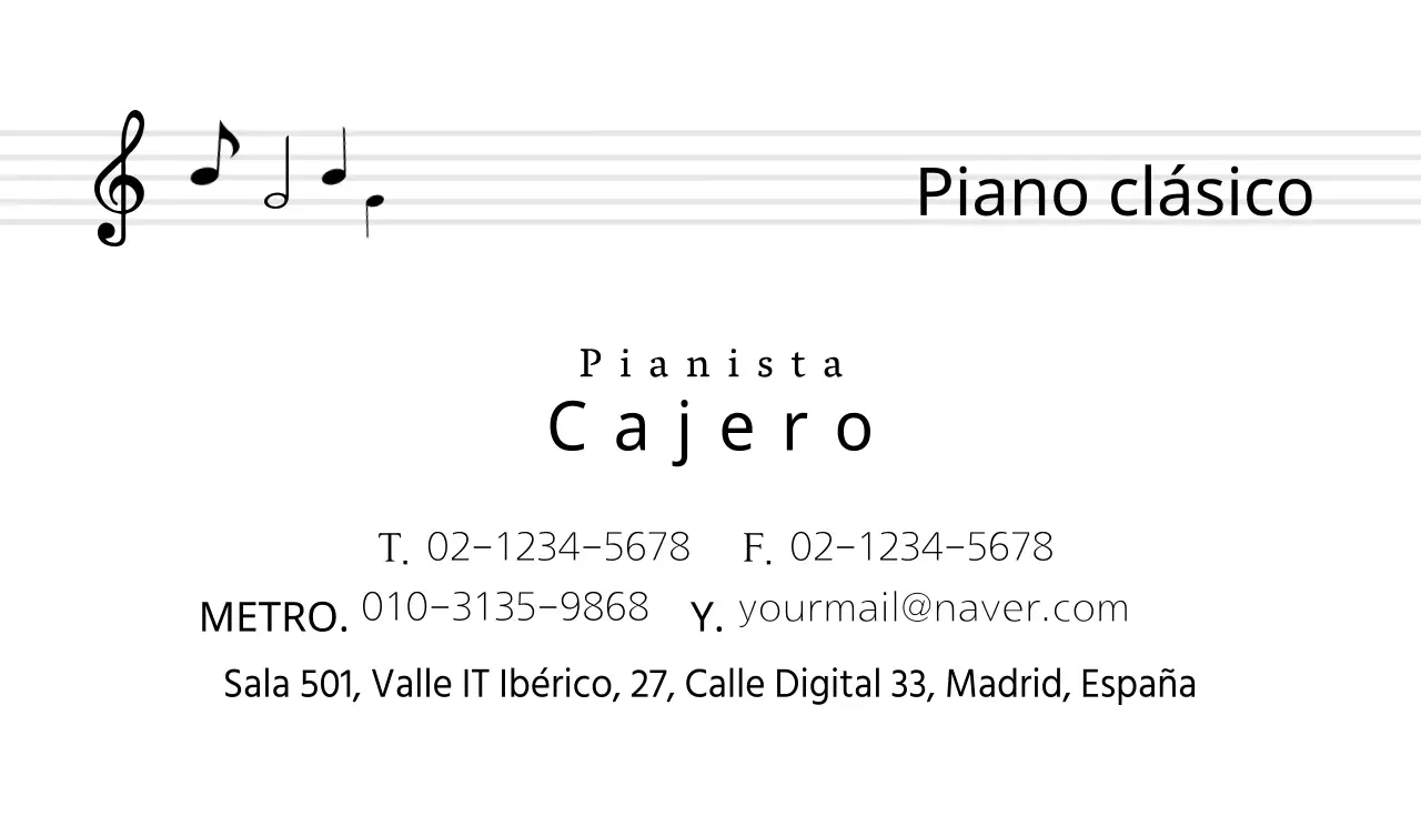 Tarjeta de visita de la escuela de piano
