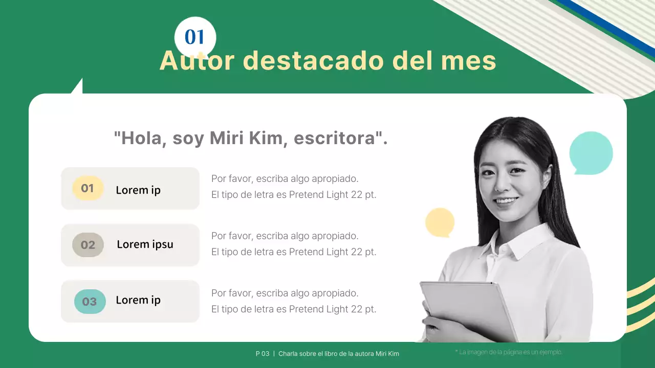 Una sencilla presentación verde y azul para la presentación de un libro