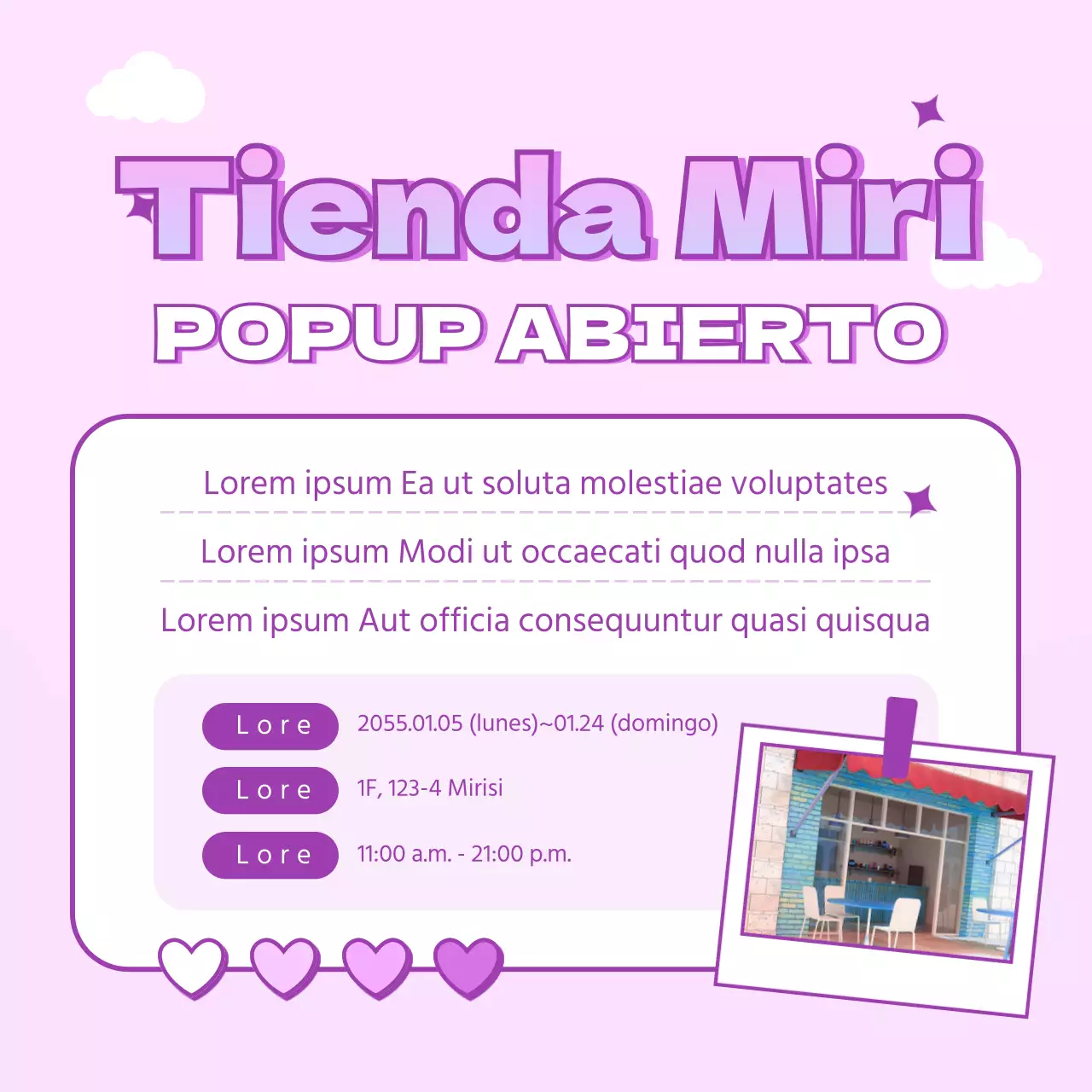 Una tienda pop-up con un bonito concepto de máquina recreativa morada