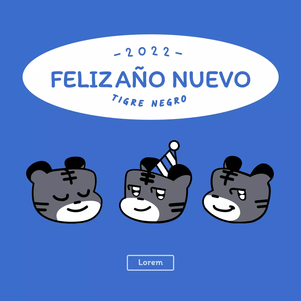 Azul y blanco redondo lindo tigre ilustración concepto año nuevo