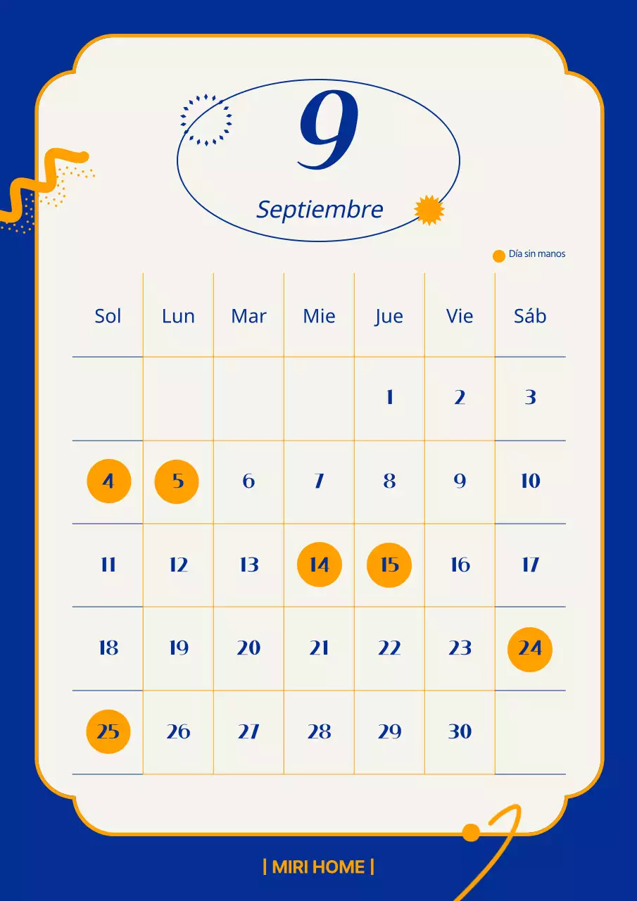 Calendario Isha (día sin manos) bicolor azul marino y naranja