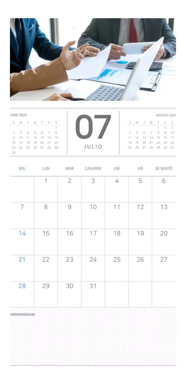 Calendario de pared en azul y blanco