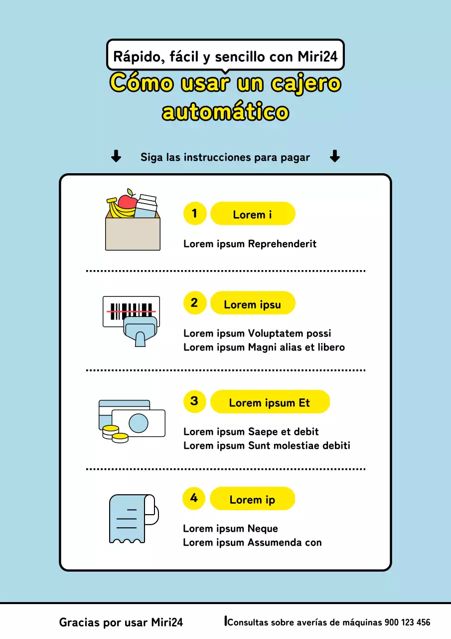 Cómo utilizar un manual de cajero minimalista en azul claro y amarillo