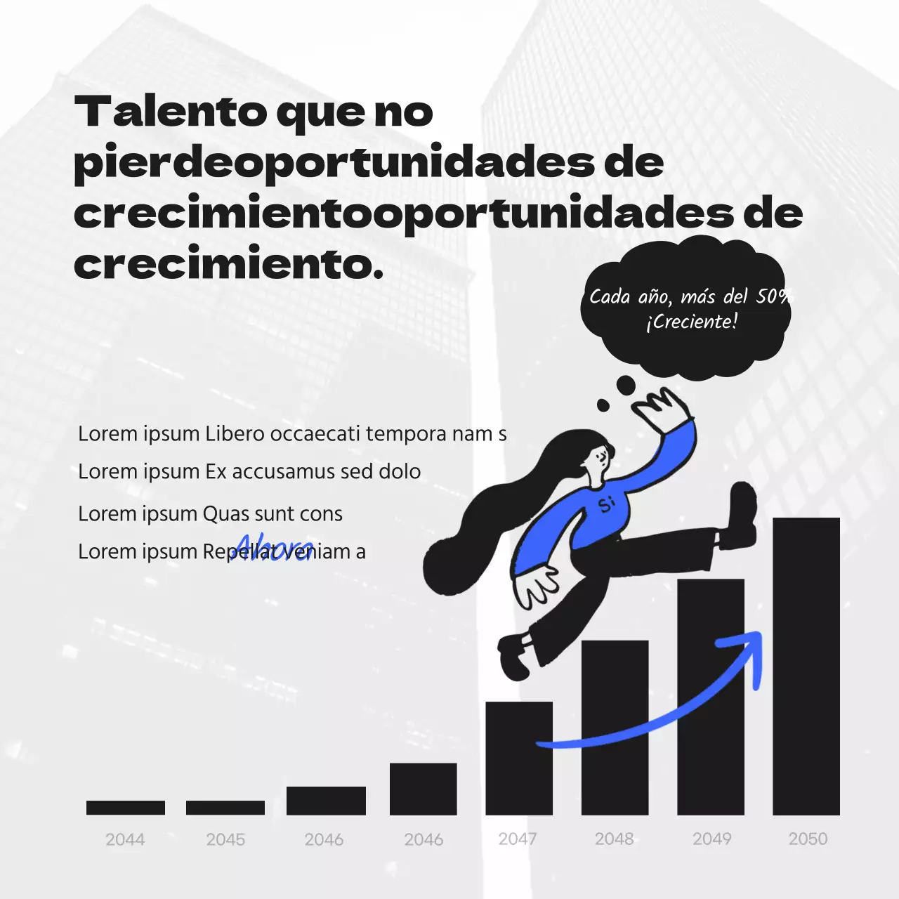 Anuncio de empresa dinámico y juvenil con acentos azules