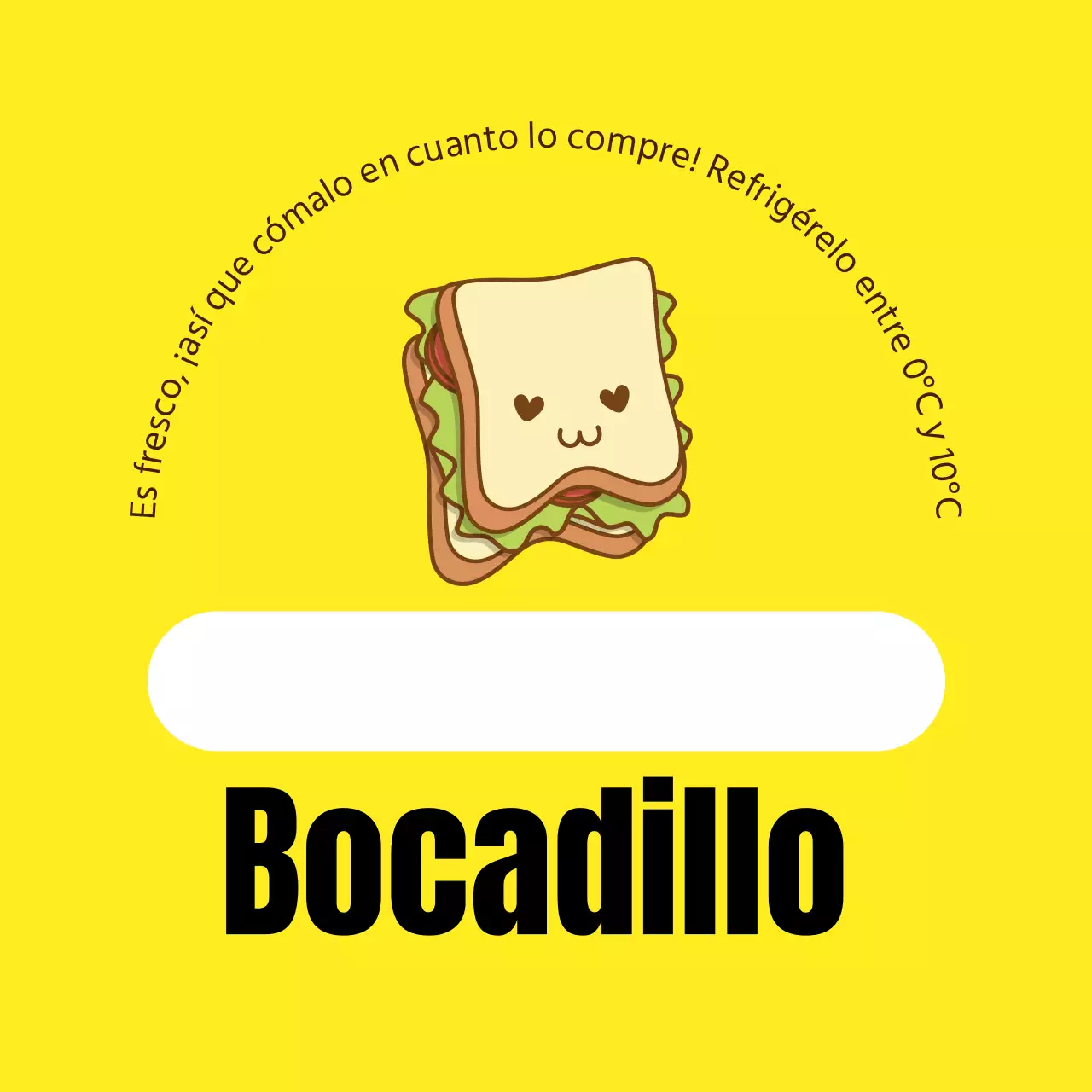 Etiqueta amarilla ilustrada para bocadillos