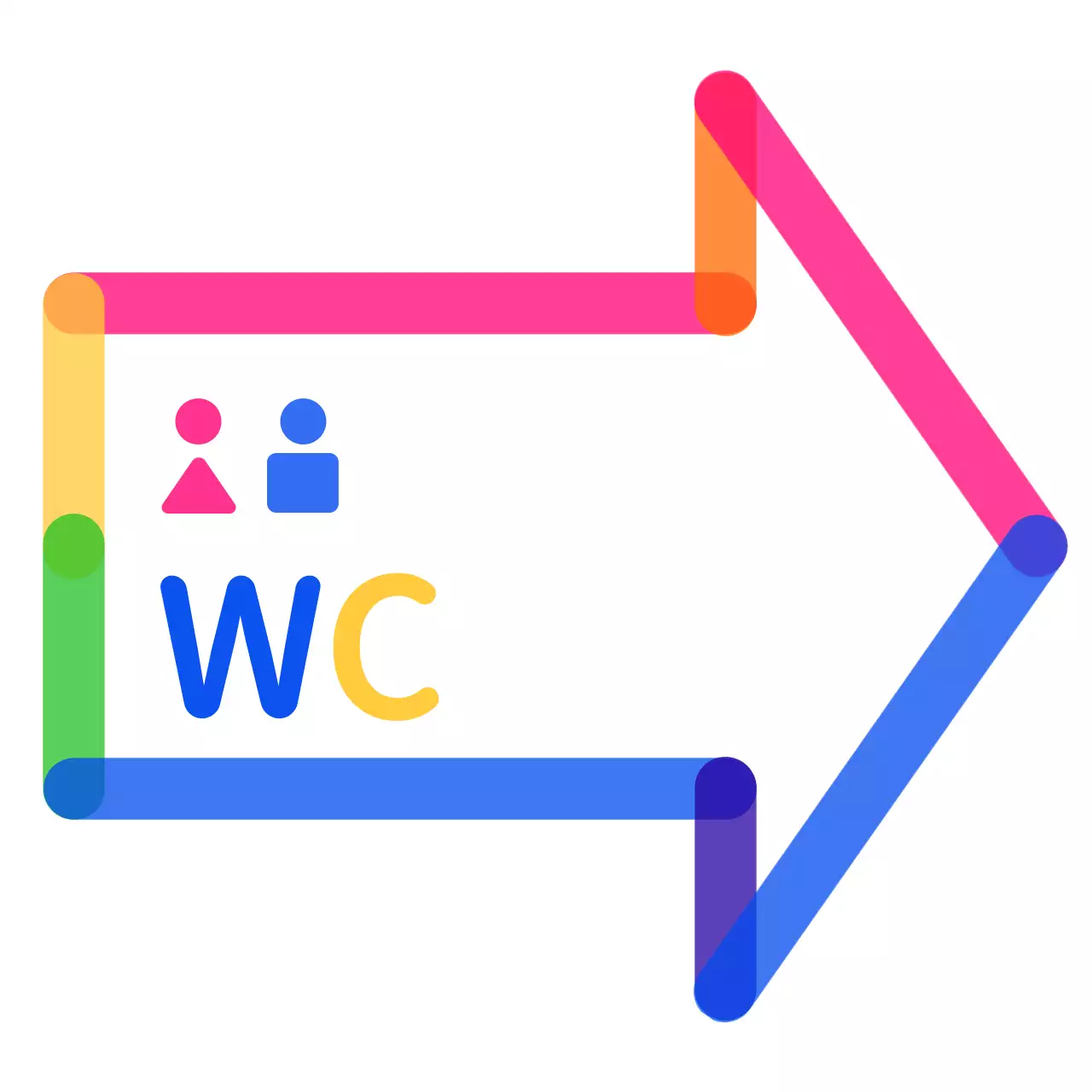 Colorido y bonito marco en forma de flecha con indicaciones para llegar al cuarto de baño