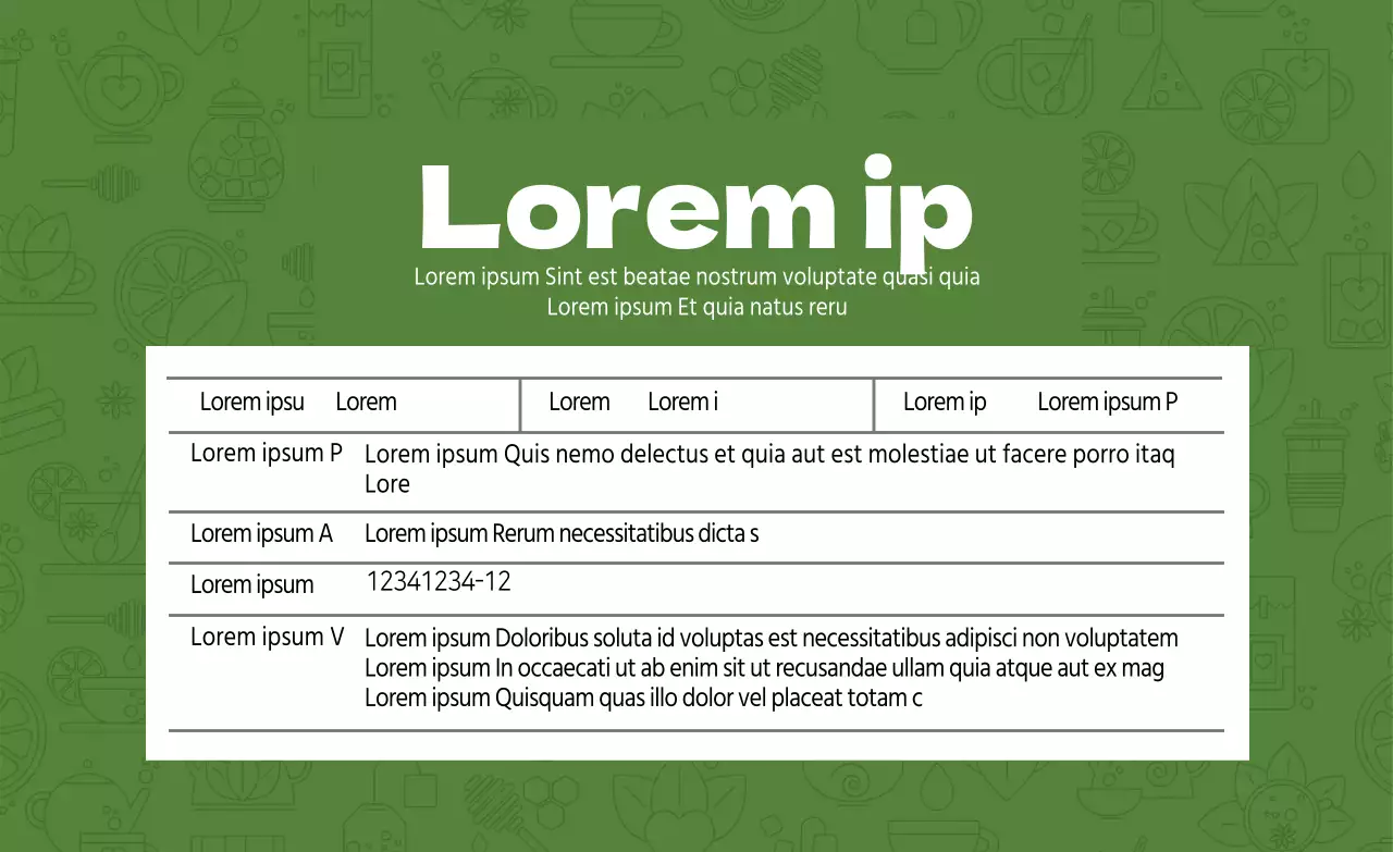 Green Pattern Neat Food Té líquido Té verde Detalles