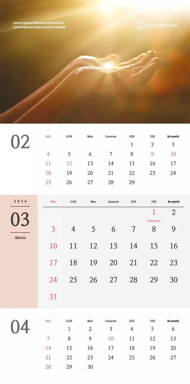 Calendario de pared de iglesia de concepto sencillo en blanco y negro con emotivas fotos religiosas