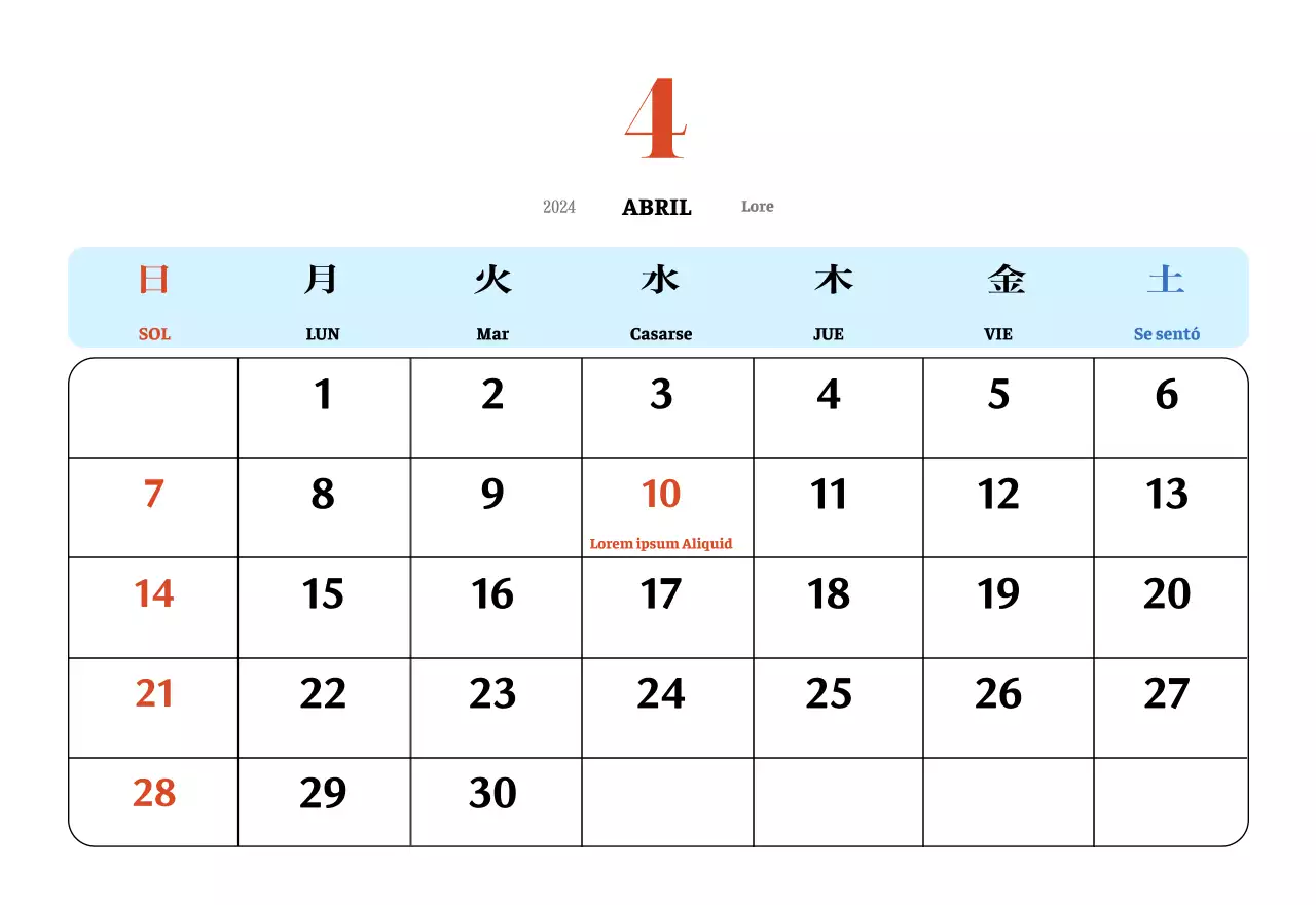 Calendario nostálgico de concepto retro en rojo y azul