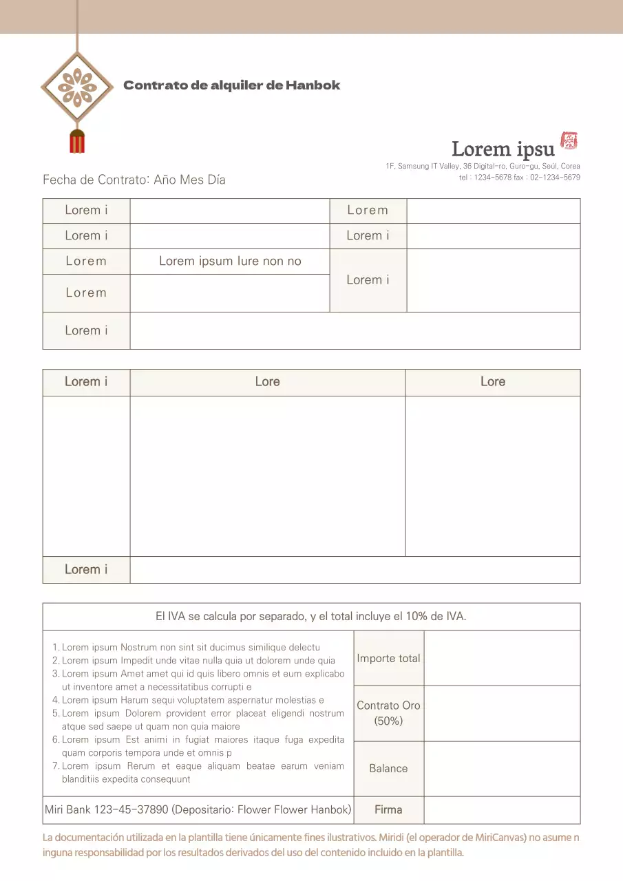 beige hanbok contrato de alquiler hanbok tienda de alquiler de ropa hanbok documento comercial