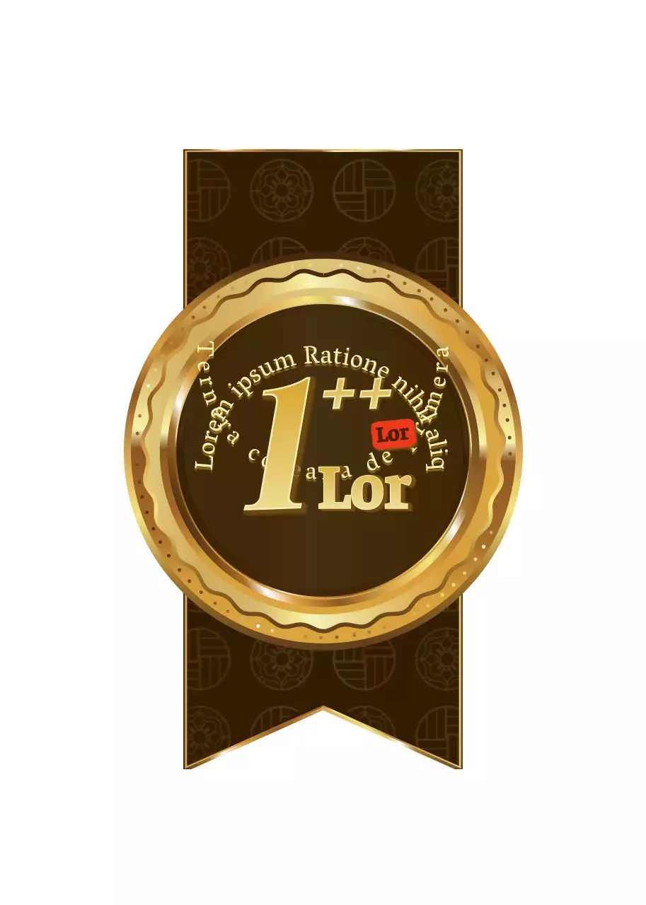 Un brillante y lujoso concepto de marco medallón en dorado y marrón Información sobre la carne de vacuno coreana Grado 1