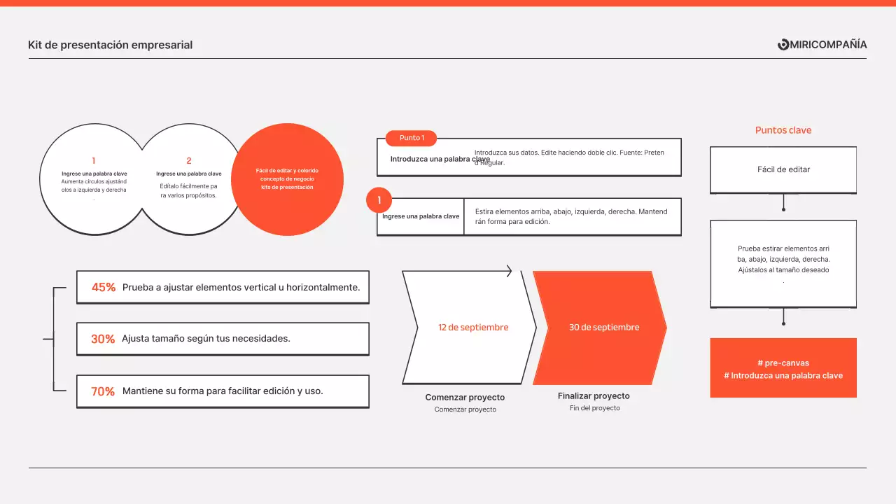 Presentaciones de informes empresariales en naranja y gris