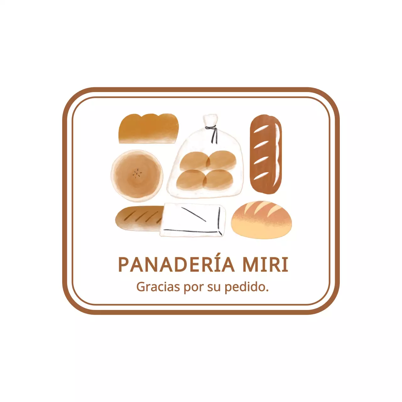 Bonito estilo de ilustración de pan con cálidos colores marrones Gracias por su pedido