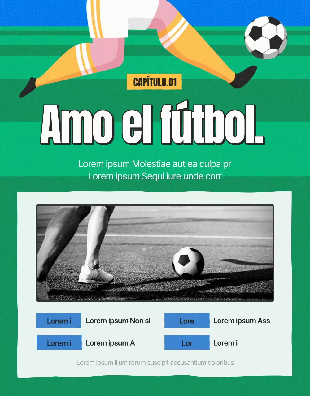Anuncio de reclutamiento de fútbol femenino en verde y amarillo