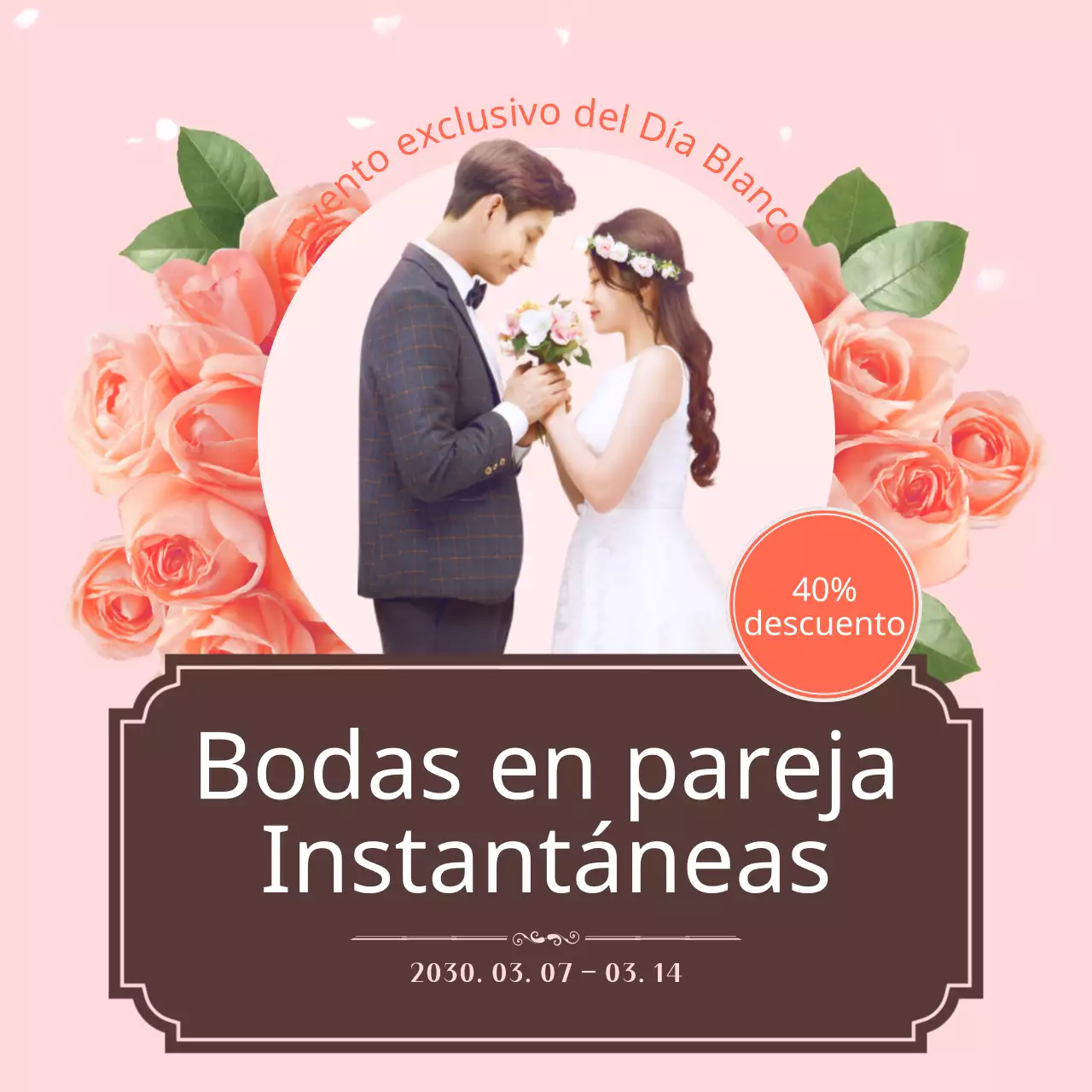 Sesión de fotos de boda con temática de rosa rosa y día blanco en las redes sociales