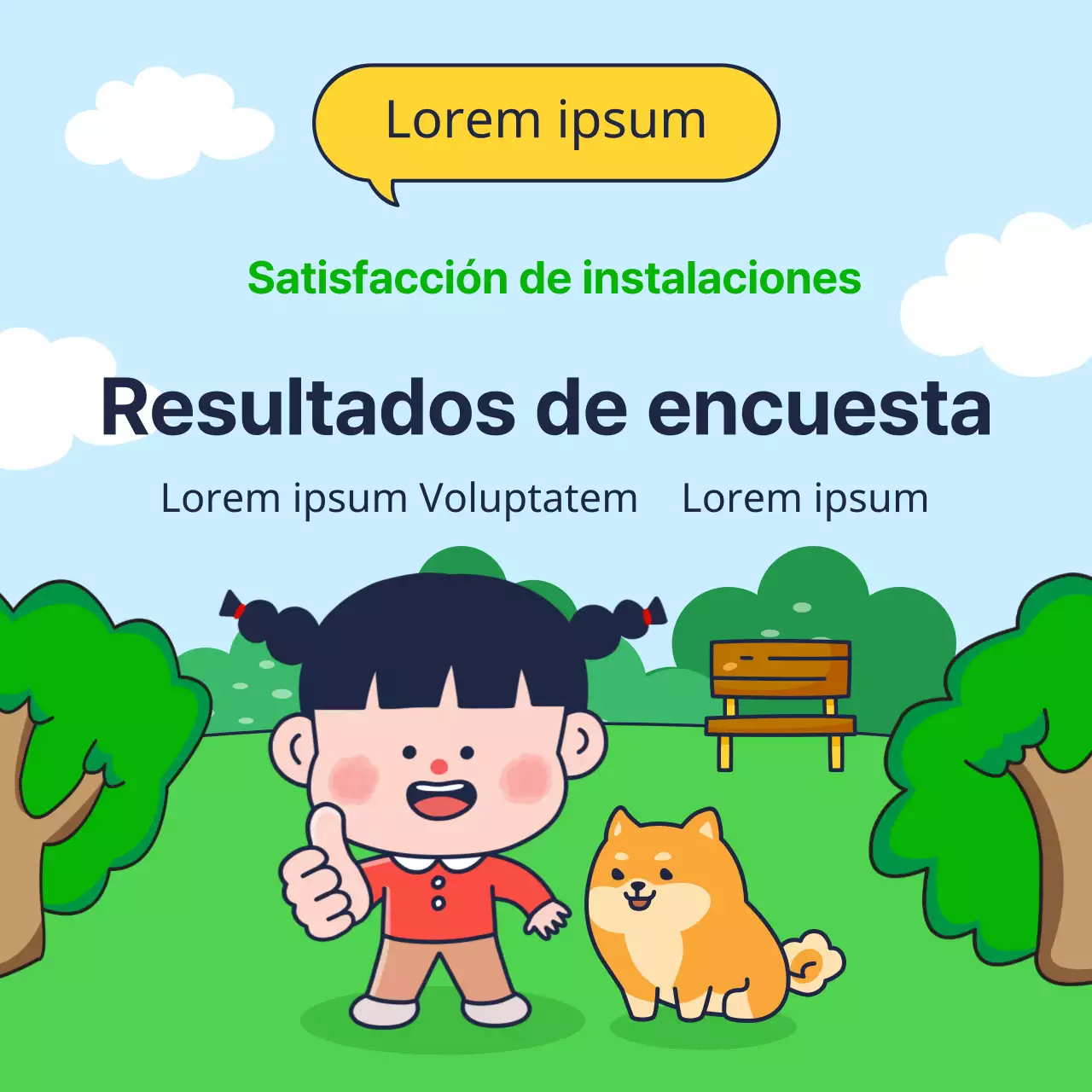 Resultados de una encuesta sobre la satisfacción con las bonitas instalaciones de los parques en colores verde y amarillo