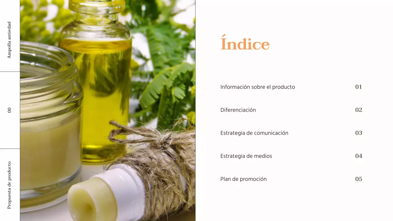 Resumen de productos cosméticos con detalles en naranja