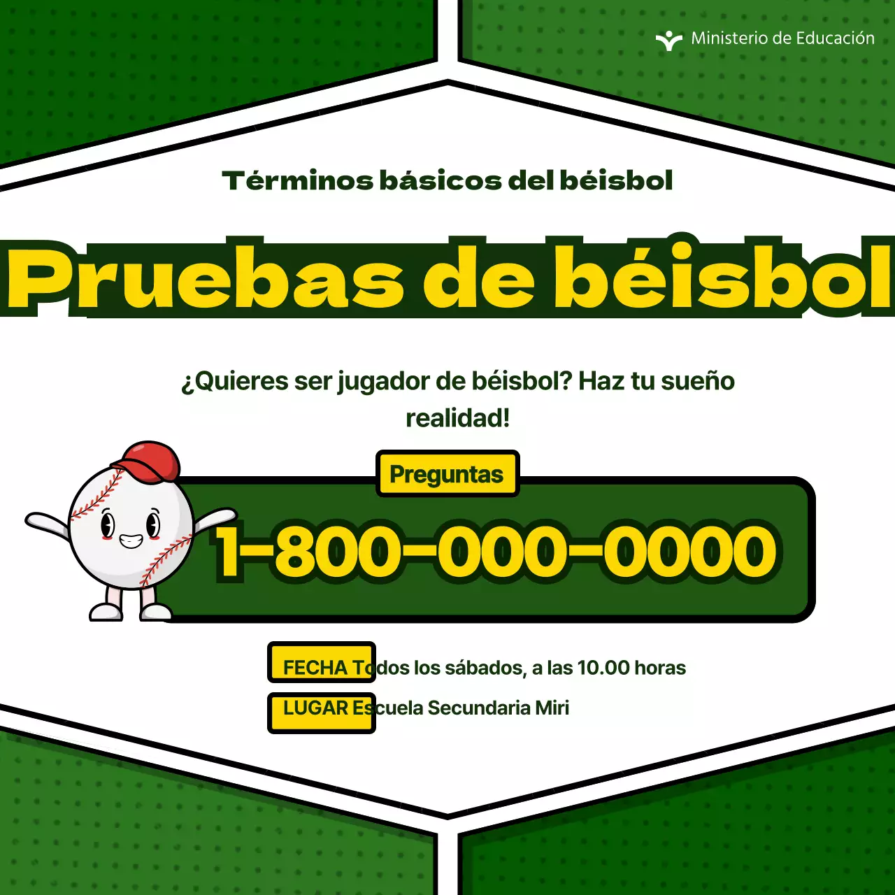 Información sobre bonitos términos de béisbol sobre fondo verde