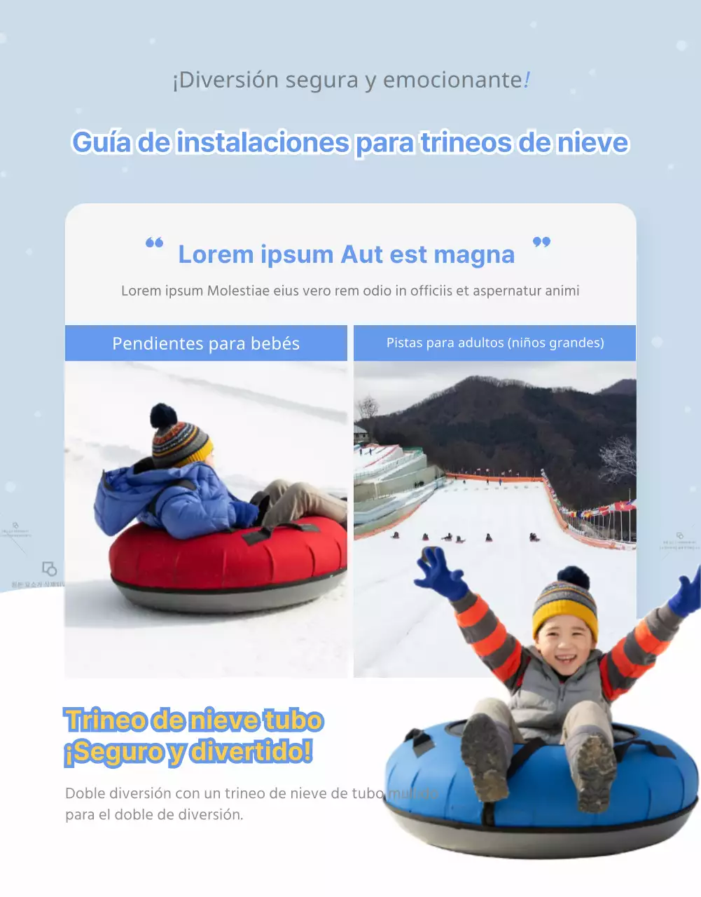 Página detallada de la colina invernal de trineos blanca y azul