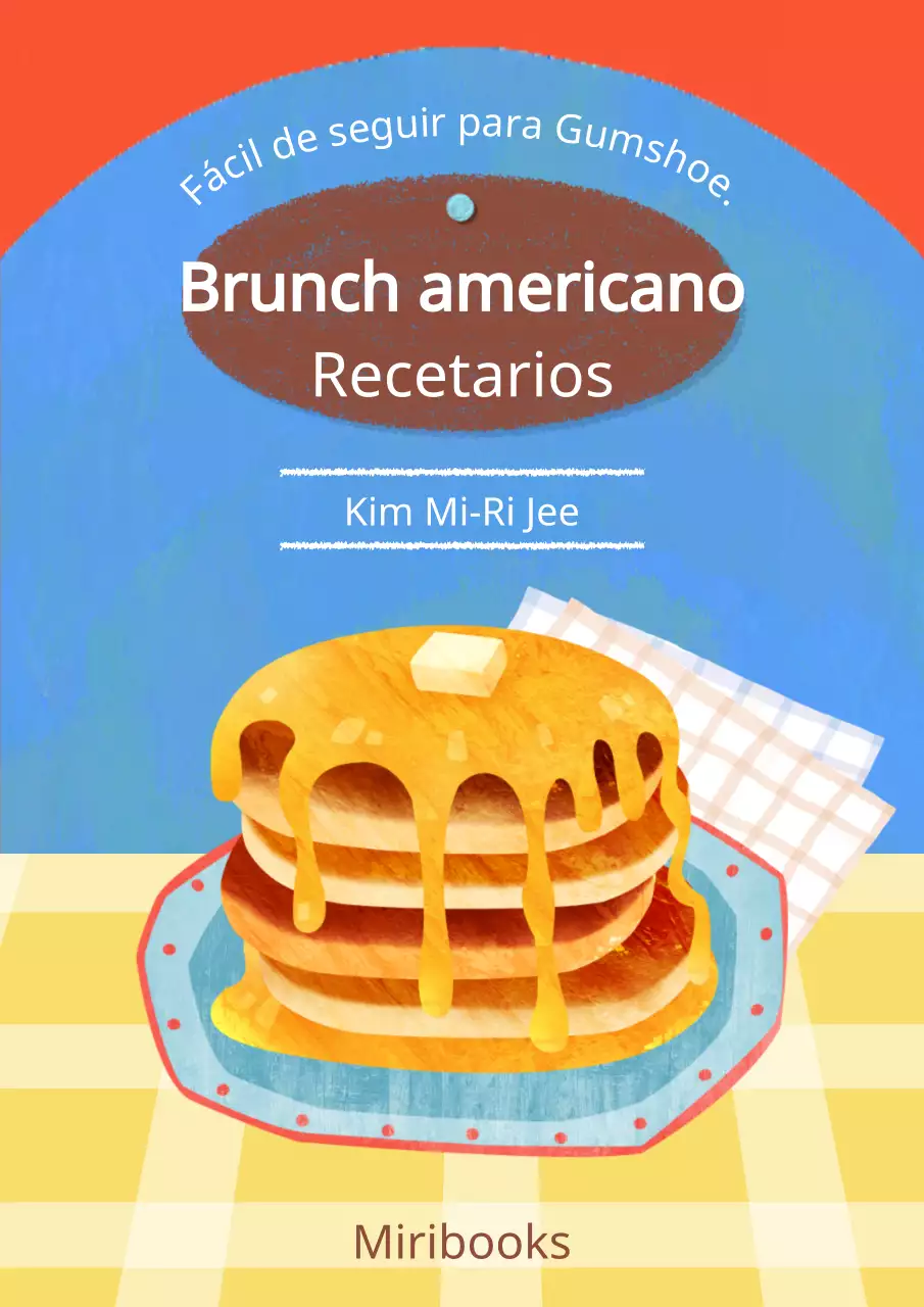 Recetario de brunch con punto de pancake en azul claro y naranja