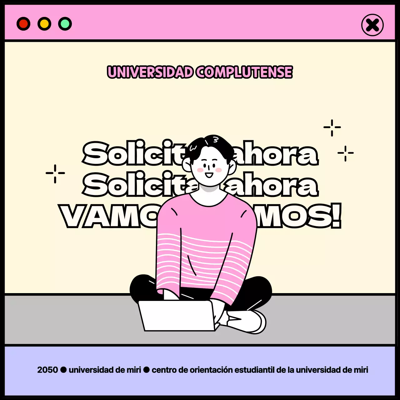 Tema de vida universitaria con concepto de ventana rosa y morada