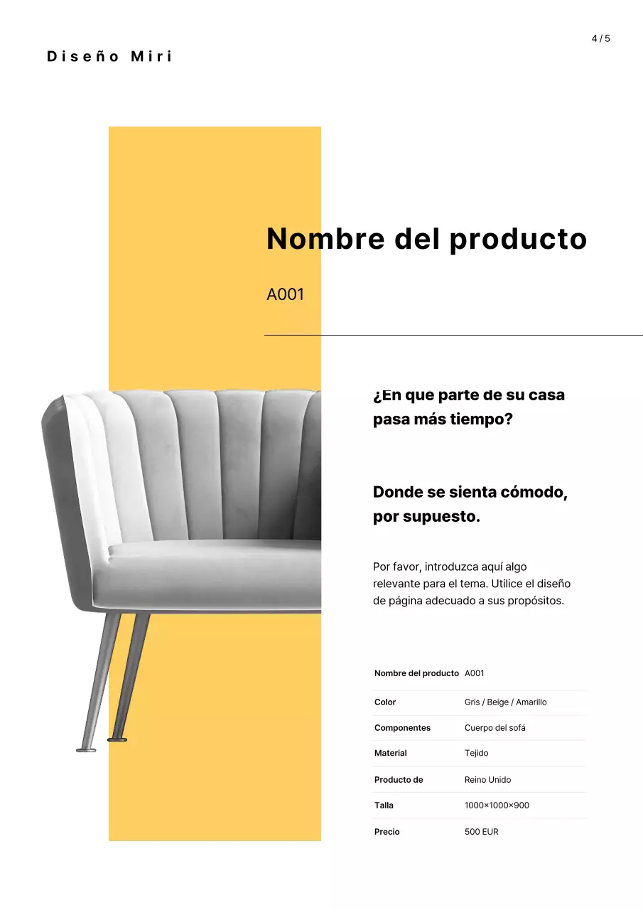 Catálogo de productos de mobiliario en amarillo