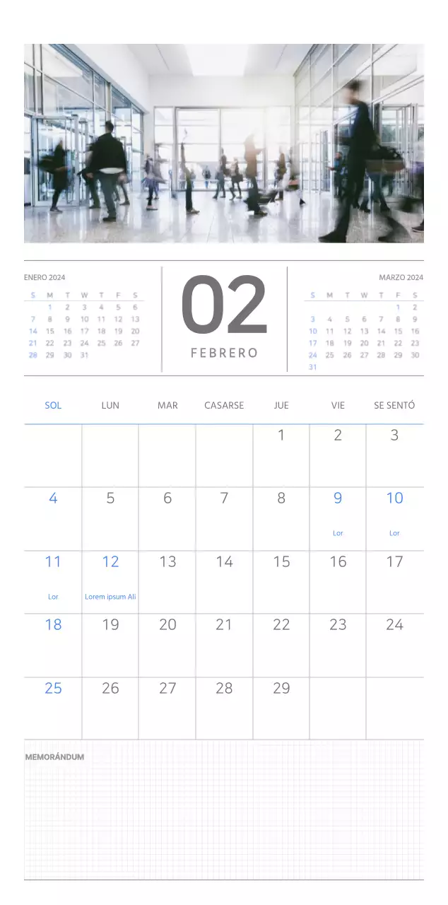 Calendario de pared en azul y blanco