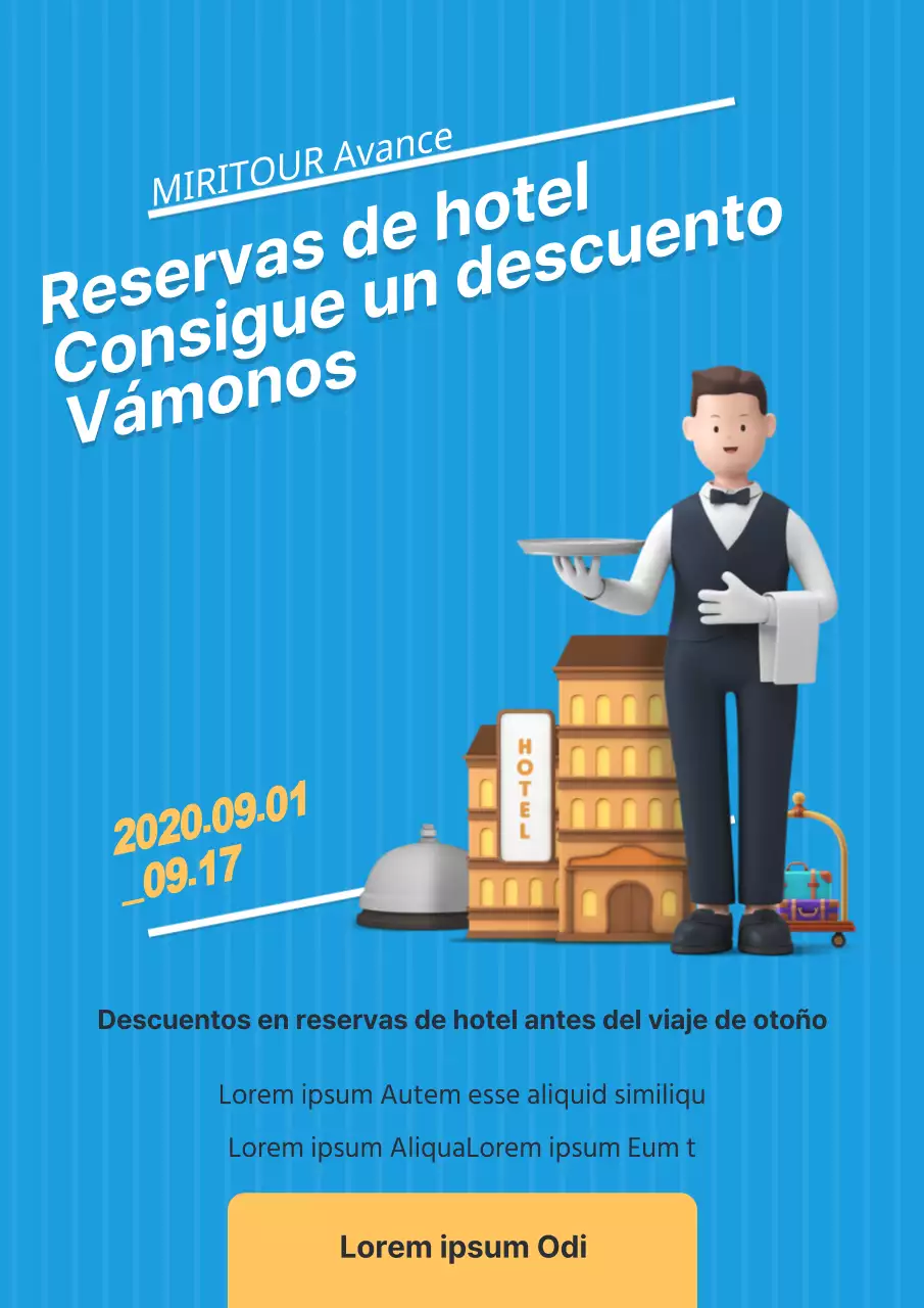 Promocione las ofertas de descuento en hoteles con ilustraciones azules relacionadas con los hoteles