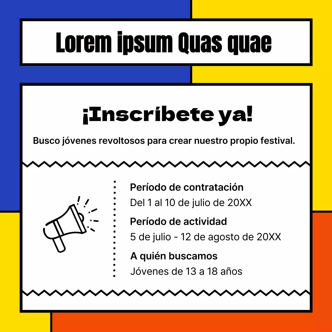 Un colorido anuncio geométrico a cuadros del Festival del Día de la Juventud