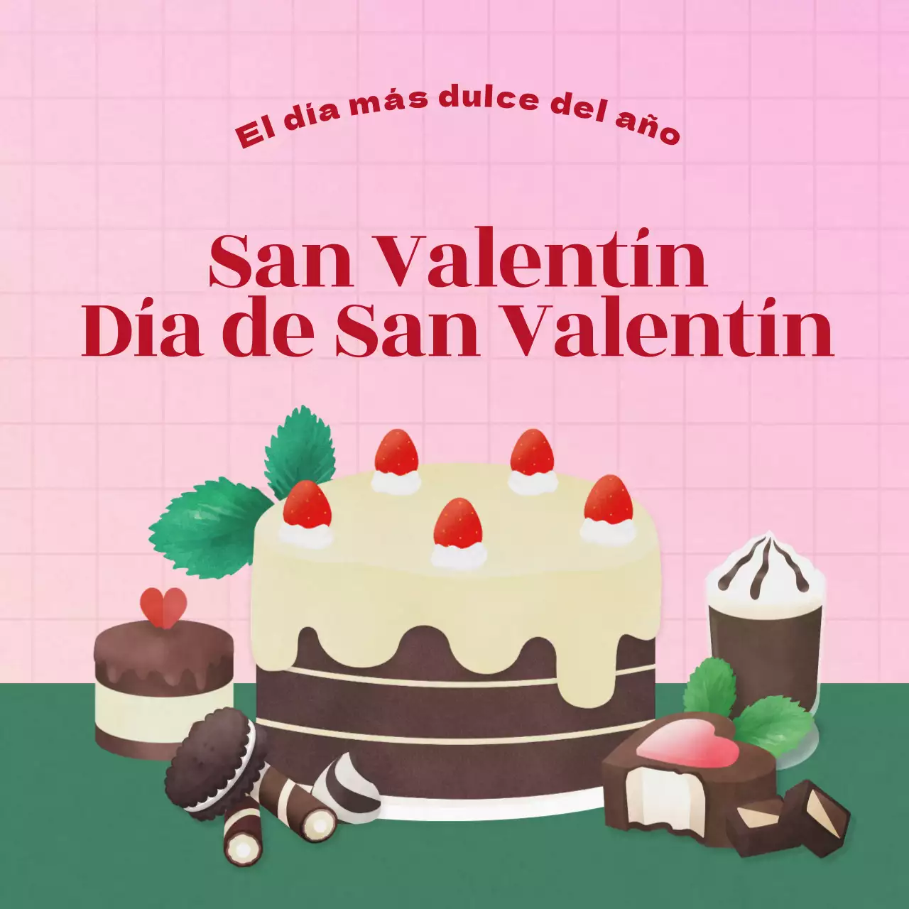 Brillante, dulce y fresco kit de postre de chocolate para San Valentín en rosa y verde intenso