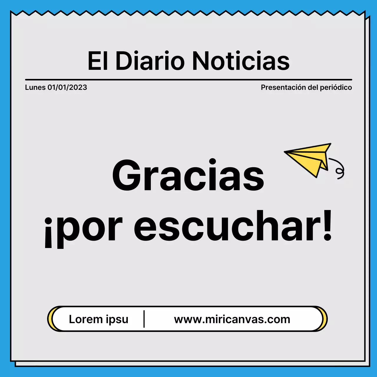 Una tarjeta de noticias audaz y llamativa en un concepto de periódico con acentos en amarillo y azul claro.