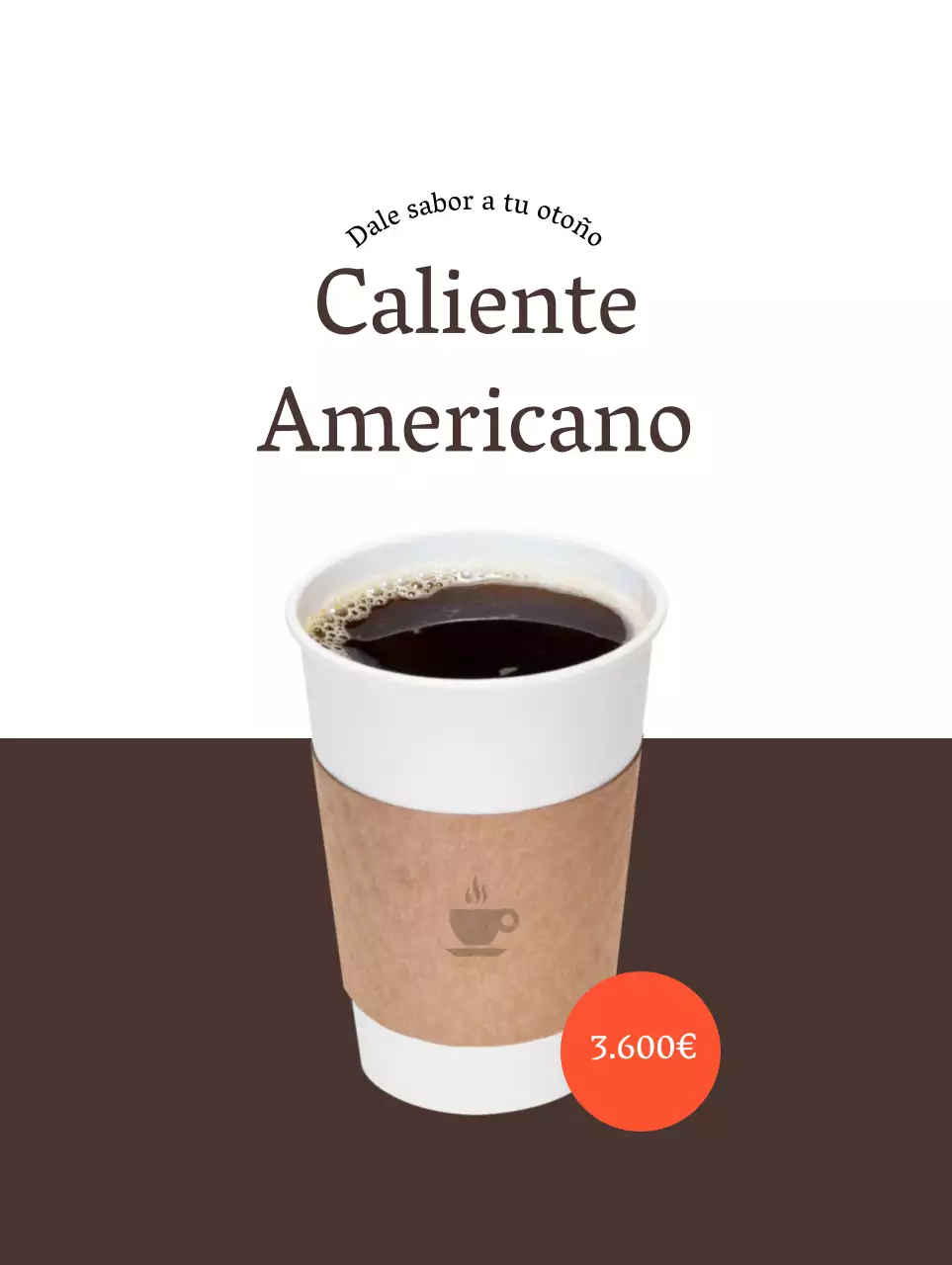 Promocione su café en blanco, contraste marrón