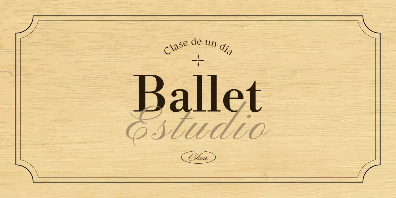 Un cartel clásico de escuela de ballet con texto e ilustraciones en negro y marrón.